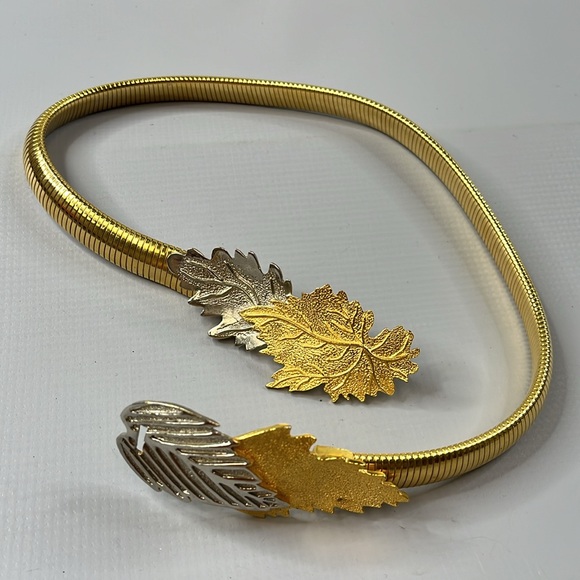 Vintage Accessocraft Gold Silver Tone Stretch Leaf belt Women’s S/M - Picture 6 of 9
